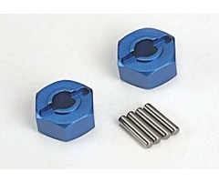 Traxxas 1654X - Wheel hubs, hex (blue-anodized, lightweight aluminum) (2)/ axle pins (2)