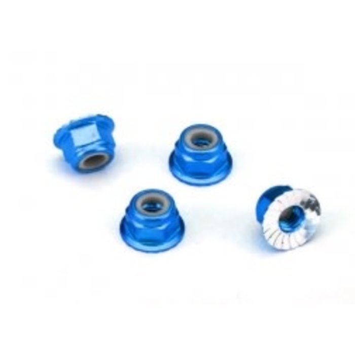 Traxxas 1747R - Nuts, aluminum, flanged, serrated (4mm) (blue-anodized) (4)