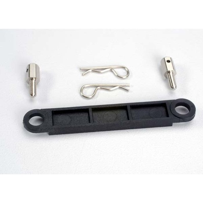 Traxxas 3727 - Battery hold-down plate (black)/ metal posts (2)/body clips (2)
