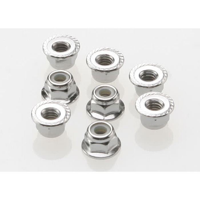 Traxxas 3647 - Nuts, 4mm flanged nylon locking (steel, serrated) (8)