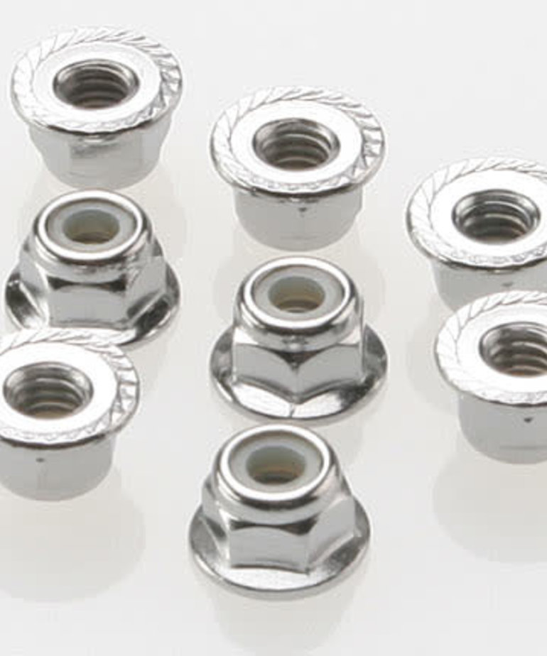 TRAXXAS 3647 - Nuts, 4mm flanged nylon locking (steel, serrated) (8)