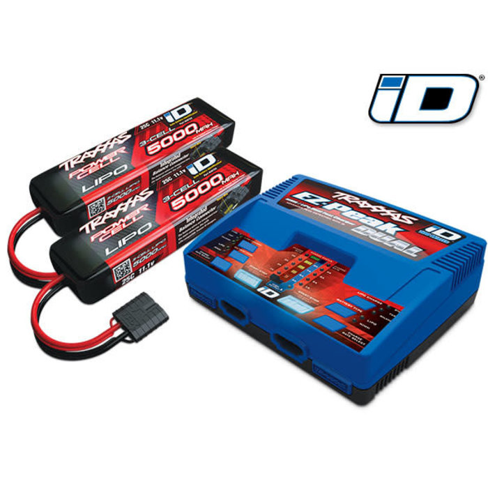 Traxxas 2990 - Dual 3s LiPo Completer w/ EZ-Peak Dual Charger (includes #2972 Dual iD® charger (1), #2872X 5000mAh 11.1V 3-cell 25C LiPo iD® battery (2))