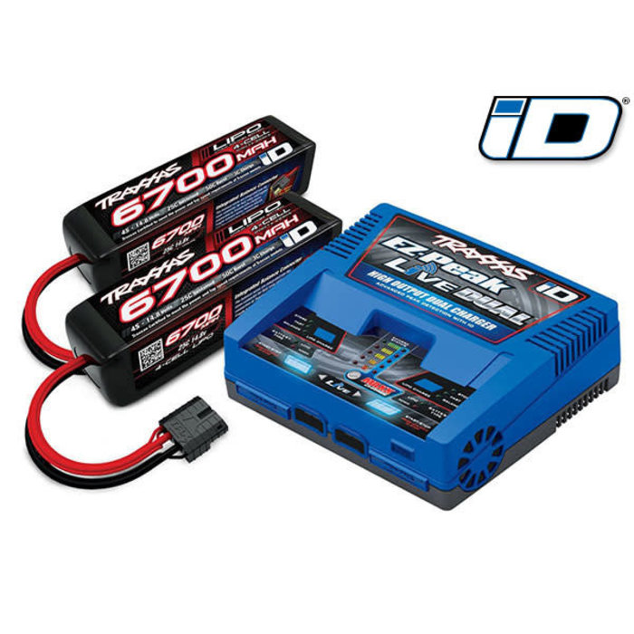 Traxxas 2997 - Dual 4s LiPo Completer w/ EZ-Peak Live Dual Charger (includes #2973 Dual iD charger (1), #2890X 6700mAh 14.8V 4-cell 25C LiPo iD® battery (2))