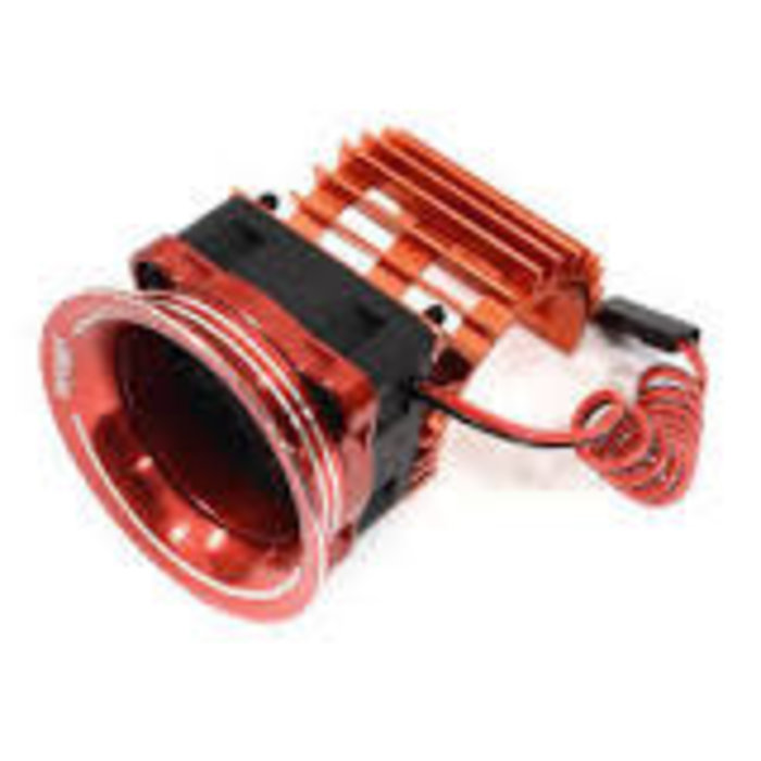 INTEGY C30958RED - 28mm Motor Heatsink + 25x25mm Cooling Fan w/Intake Ram Funnel for 380 & 390 Size