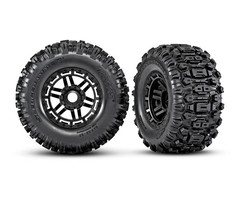 Traxxas 8973 - Tires & wheels, assembled, glued (black wheels, dual profile (2.8' outer, 3.6' inner), Sledgehammer® tires, foam inserts) (2) (17mm splined) (TSM® rated)