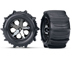 Traxxas 3689 - Tires & wheels, assembled, glued (2.8') (All-Star black chrome wheels, paddle tires, foam inserts) (2WD electric rear) (2) (TSM rated)