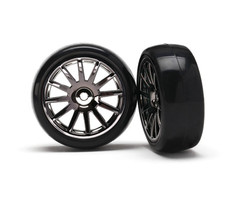 Traxxas 7573A - Tires & Wheels, Assembled, Glued (12-spoke black chrome wheels, slick tires) (2)