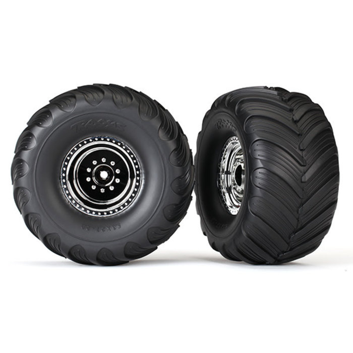 Traxxas 3665X - Tires & wheels, assembled, glued (chrome wheels, Terra Groove dual profile tires, foam inserts) (nitro rear/ electric front) (2)