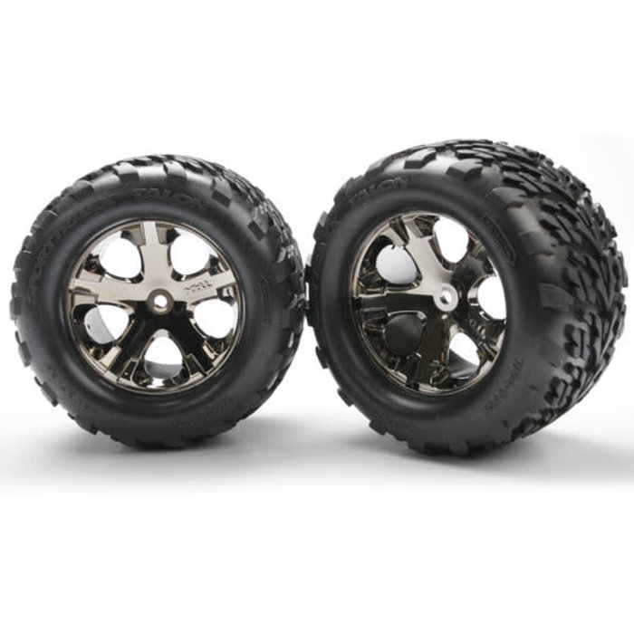 Traxxas 3668A - Tires & wheels, assembled, glued (2.8') (All-Star black chrome wheels, Talon tires, foam inserts) (2WD electric rear) (2) (TSM rated)