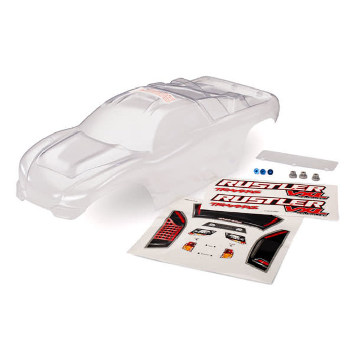 Traxxas 3714 - Body, Rustler® (clear, requires painting)/window, lights decal sheet/ wing and aluminum hardware
