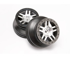 Traxxas 6872 - Wheels, SCT Split-Spoke, satin chrome, black beadlock style, dual profile (2.2' outer, 3.0' inner) (4WD front/rear, 2WD rear only) (2)