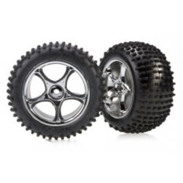 Traxxas 2470R - Tires & wheels, assembled (Tracer 2.2' chrome wheels, Alias® 2.2' tires) (2) (Bandit® rear, soft compound with foam inserts)
