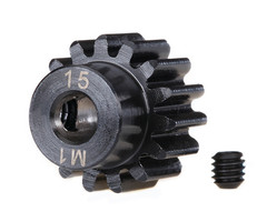 Traxxas 6487R - Gear, 15-T Pinion (machined) (1.0 metric pitch) (fits 5mm shaft)/ set screw, Sledge®