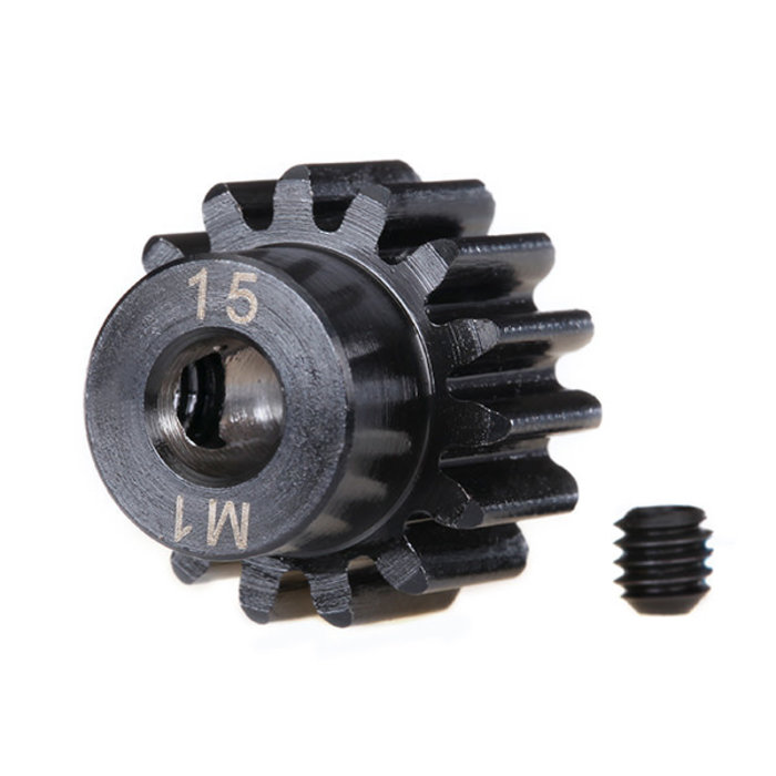 Traxxas 6487R - Gear, 15-T Pinion (machined) (1.0 metric pitch) (fits 5mm shaft)/ set screw, Sledge®
