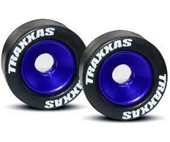 Traxxas 5186A - Wheels, aluminum (blue-anodized) (2)/ 5x8mm ball bearings (4)/ axles (2)/ rubber tires (2)