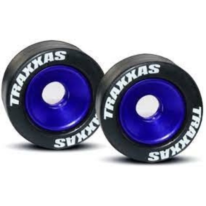 Traxxas 5186A - Wheels, aluminum (blue-anodized) (2)/ 5x8mm ball bearings (4)/ axles (2)/ rubber tires (2)
