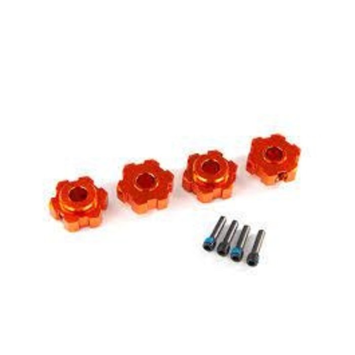 Traxxas 8956T - Wheel hubs, hex, aluminum (orange-anodized) (4)/ 4x13mm screw pins (4)