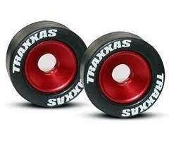 Traxxas 5186 - Wheels, aluminum (red-anodized) (2)/ 5x8mm ball bearings (4)/ axles (2)/ rubber tires (2)