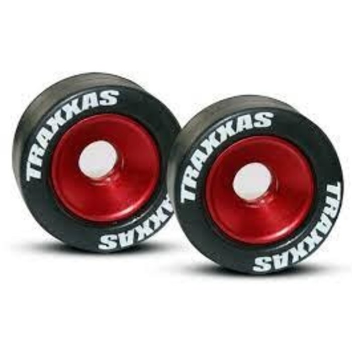 Traxxas 5186 - Wheels, aluminum (red-anodized) (2)/ 5x8mm ball bearings (4)/ axles (2)/ rubber tires (2)