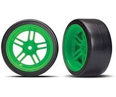 Traxxas 8377G - Tires & Wheels, Assembled, Glued (split-spoke green wheels, 1.9' Drift tires) (rear)