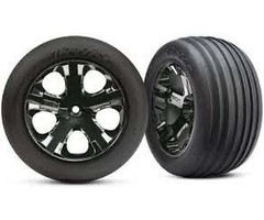 Traxxas 3771A - Tires & wheels, assembled, glued (2.8")(All-Star black chrome wheels, Ribbed tires, foam inserts) (electric front) (2)