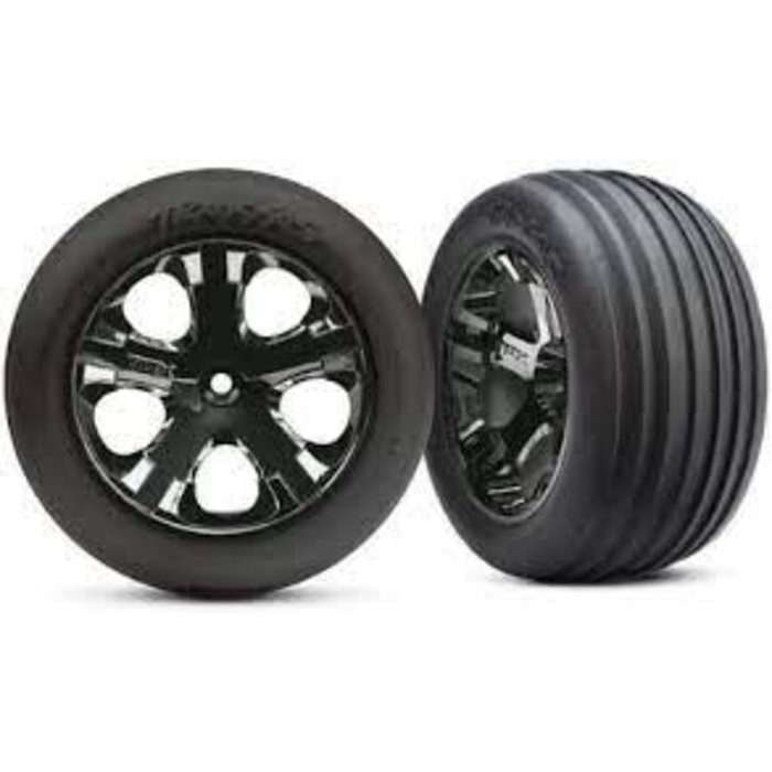 Traxxas 3771A - Tires & wheels, assembled, glued (2.8")(All-Star black chrome wheels, Ribbed tires, foam inserts) (electric front) (2)