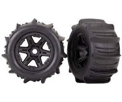 Traxxas 8674 - Tires & wheels, assembled, glued (black 3.8" wheels, paddle tires, foam inserts) (2) (TSM rated)