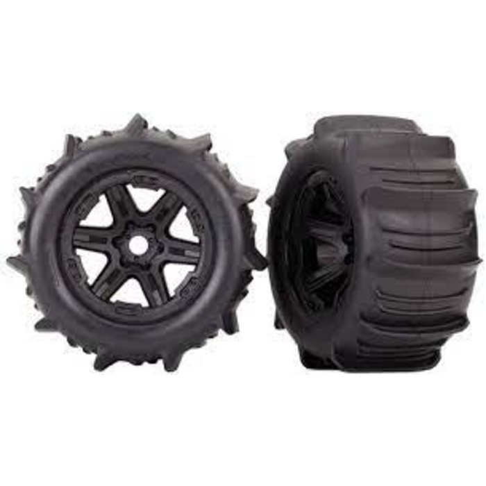 Traxxas 8674 - Tires & wheels, assembled, glued (black 3.8" wheels, paddle tires, foam inserts) (2) (TSM rated)