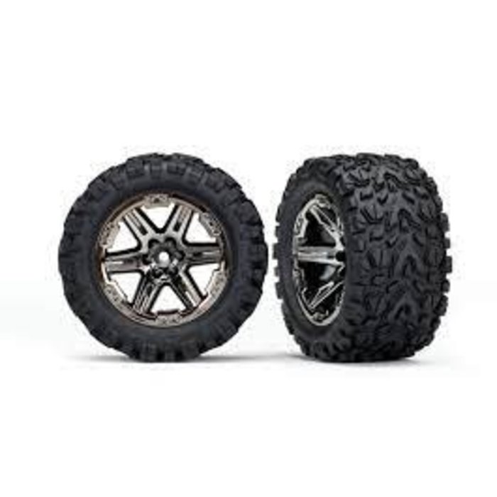 Traxxas 6774X - Tires & wheels, assembled, glued (2.8") (RXT black chrome wheels, Talon Extreme tires, foam inserts) (2WD electric rear) (2) (TSM rated)