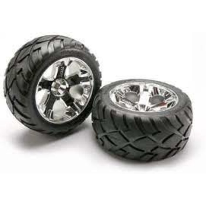 Traxxas 5576R -  Tires & wheels, assembled, glued (All-Star chrome wheels, Anaconda® tires, foam inserts) (nitro rear/ electric front) (1 left, 1 right)