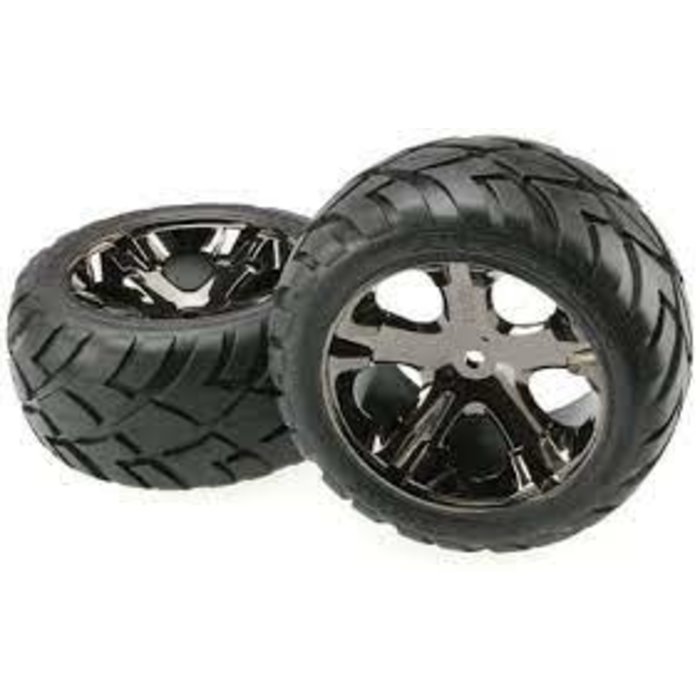 Traxxas 3773A - Tires & Wheels, Assembled, Glued (All Star black chrome wheels, Anaconda® tires, foam inserts) (electric rear) (1 left, 1 right)