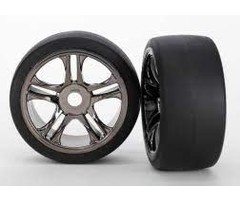 Traxxas 6477 - Tires & wheels, assembled, glued (split-spoke, black chrome wheels, slick tires (S1 compound), foam inserts) (rear) (2)