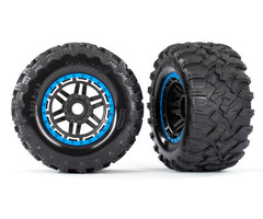 Traxxas 8972A - Tires & wheels, assembled, glued (black, blue beadlock style wheels, Maxx® MT tires, foam inserts) (2) (17mm splined) (TSM® rated)