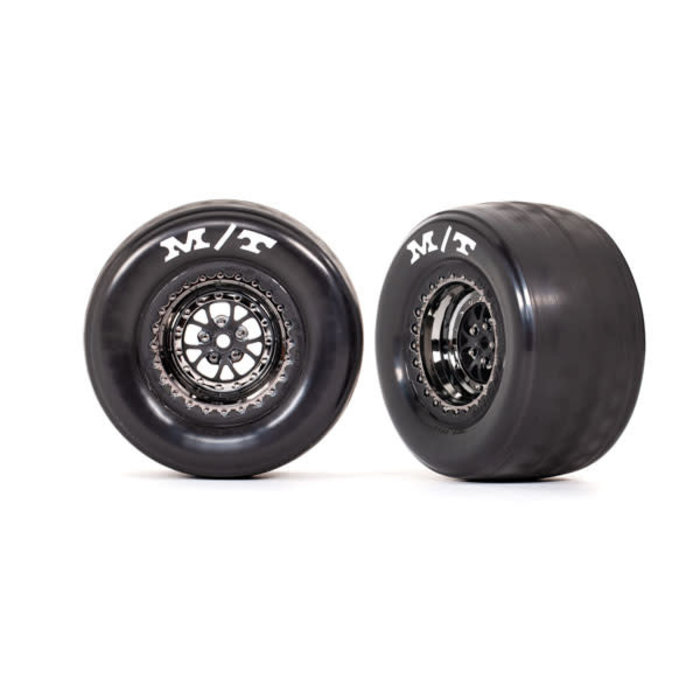 Traxxas 9475X - Tires & wheels, assembled, glued (Weld black chrome wheels, tires, foam inserts) (rear) (2)