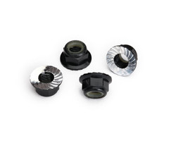 Traxxas Nuts, 5mm flanged nylon locking (aluminum, black-anodized, serrated) (4)