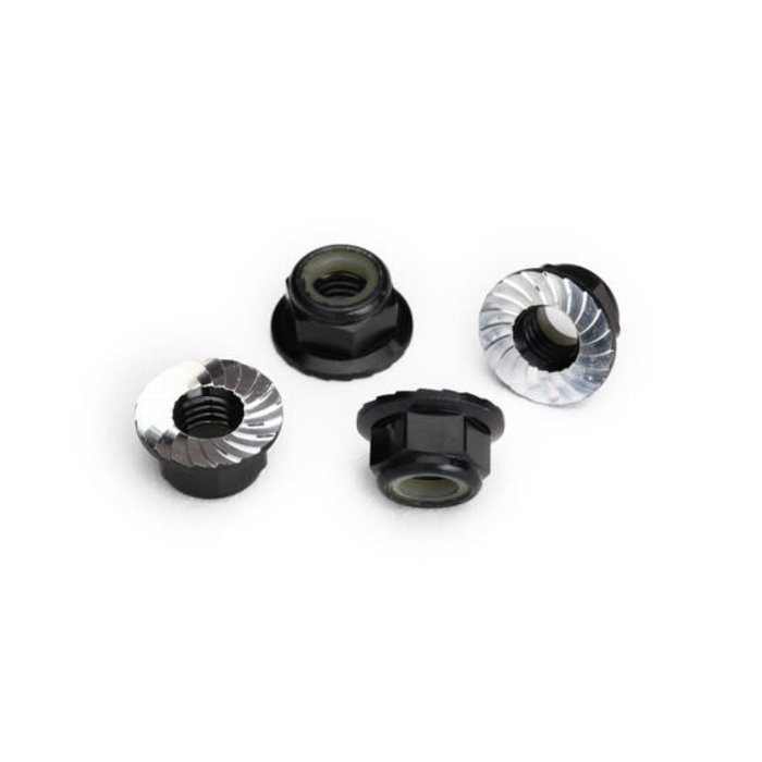 Traxxas Nuts, 5mm flanged nylon locking (aluminum, black-anodized, serrated) (4)