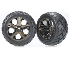 Traxxas 3776A - Tires & wheels, assembled, glued (All-Star black chrome wheels, Anaconda® tires, foam inserts) (nitro rear/ electric front) (1 left, 1 right)