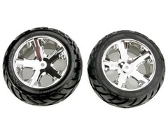 Traxxas 3773 -  Tires & wheels, assembled, glued (All Star chrome wheels, Anaconda® tires, foam inserts) (electric rear) (1 Left, 1 Right)