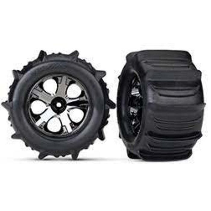 Traxxas 4175 - Tires & wheels, assembled, glued (2.8') (All-Star black chrome wheels, paddle tires, foam inserts) (nitro rear/ 4WD electric front/rear) (2) (TSM rated)