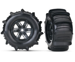 Traxxas 7773 - Tires & wheels, assembled, glued (X-Maxx® black wheels, paddle tires, foam inserts) (left & right) (2)