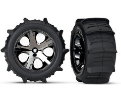 Traxxas 3776 - Tires & wheels, assembled, glued (2.8') (All-Star black chrome wheels, paddle tires, foam inserts) (rear) (2) (TSM® rated)