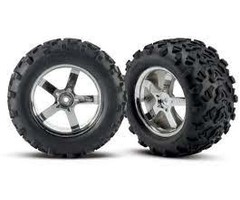 Traxxas 4973R - Tires & wheels, assembled, glued (Hurricane chrome wheels, Maxx® tires (6.3' outer diameter), foam inserts) (2) (fits Revo®/T-Maxx®/E-Maxx with 6mm axle and 14mm hex)