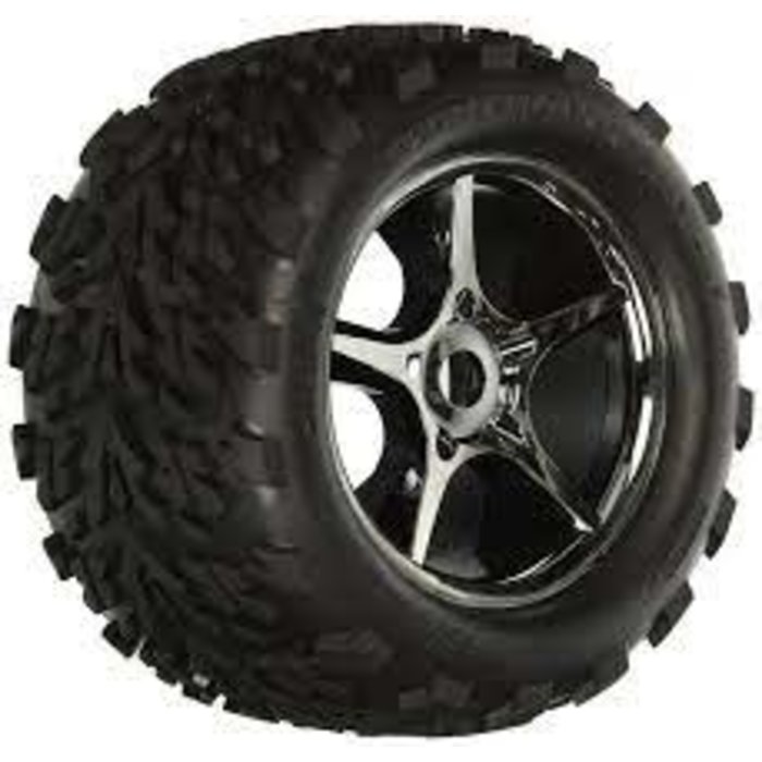 Traxxas 5374X - Tires & wheels, assembled, glued (Gemini black chrome wheels, Talon tires, foam inserts) (2) (use with 17mm splined wheel hubs & nuts, part #5353X) (TSM® rated)