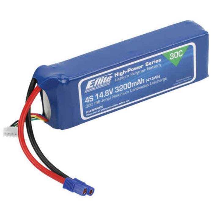 E-flite EFLB32004S30 - 3200mAh 4S 14.8V 30C LiPo, 12AWG EC3