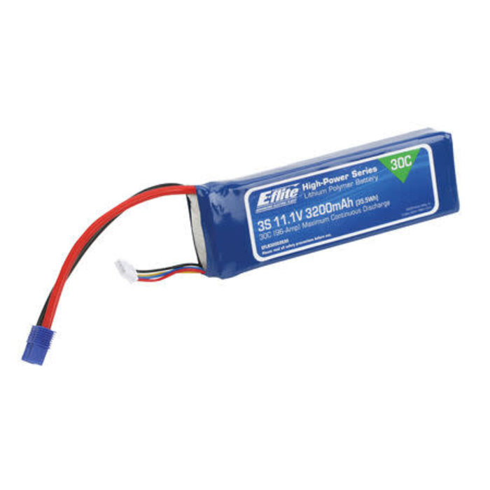 E-flite EFLB32003S30 - 3200mAh 3S 11.1V 30C LiPo, 12AWG EC3