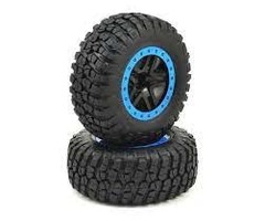 Traxxas 5885A - Tire & wheel assy, glued (SCT Split-Spoke, black, blue beadlock wheels, BFGoodrich® Mud-Terrain™ T/A® KM2 tires, inserts) (2) (2WD Front)