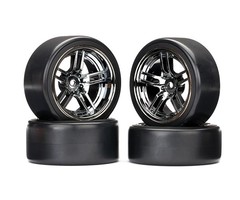 Traxxas 8378 - Tires and wheels, assembled, glued (split-spoke black chrome wheels, 1.9' Drift tires) (front and rear)