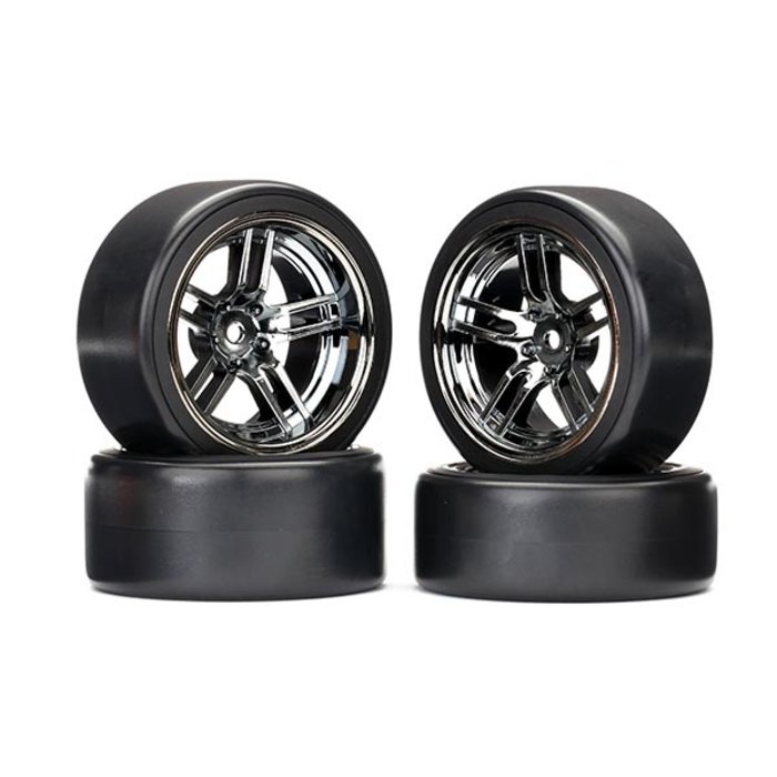 Traxxas 8378 - Tires and wheels, assembled, glued (split-spoke black chrome wheels, 1.9' Drift tires) (front and rear)