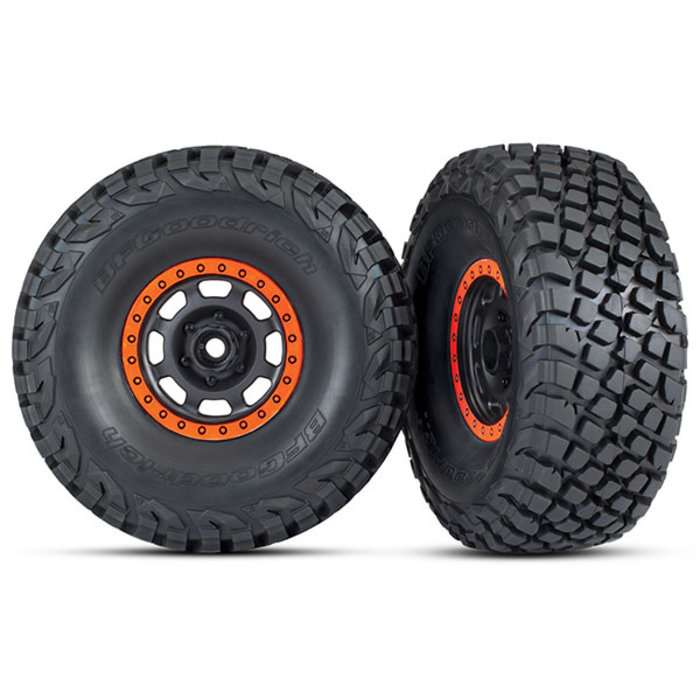 Traxxas 8472 - Tires and wheels, assembled, glued (Desert Racer wheels, black with orange beadlock, BFGoodrich® Baja KR3 tires) (2)