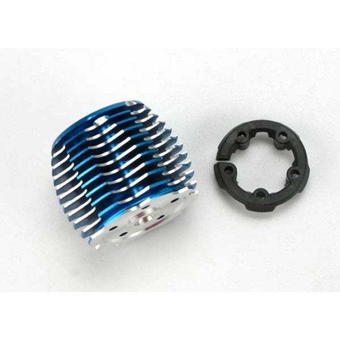 Traxxas 5237 - Cooling head, PowerTune (machined aluminum, blue-anodized) (TRX® 2.5 and 2.5R)/head protector, plastic